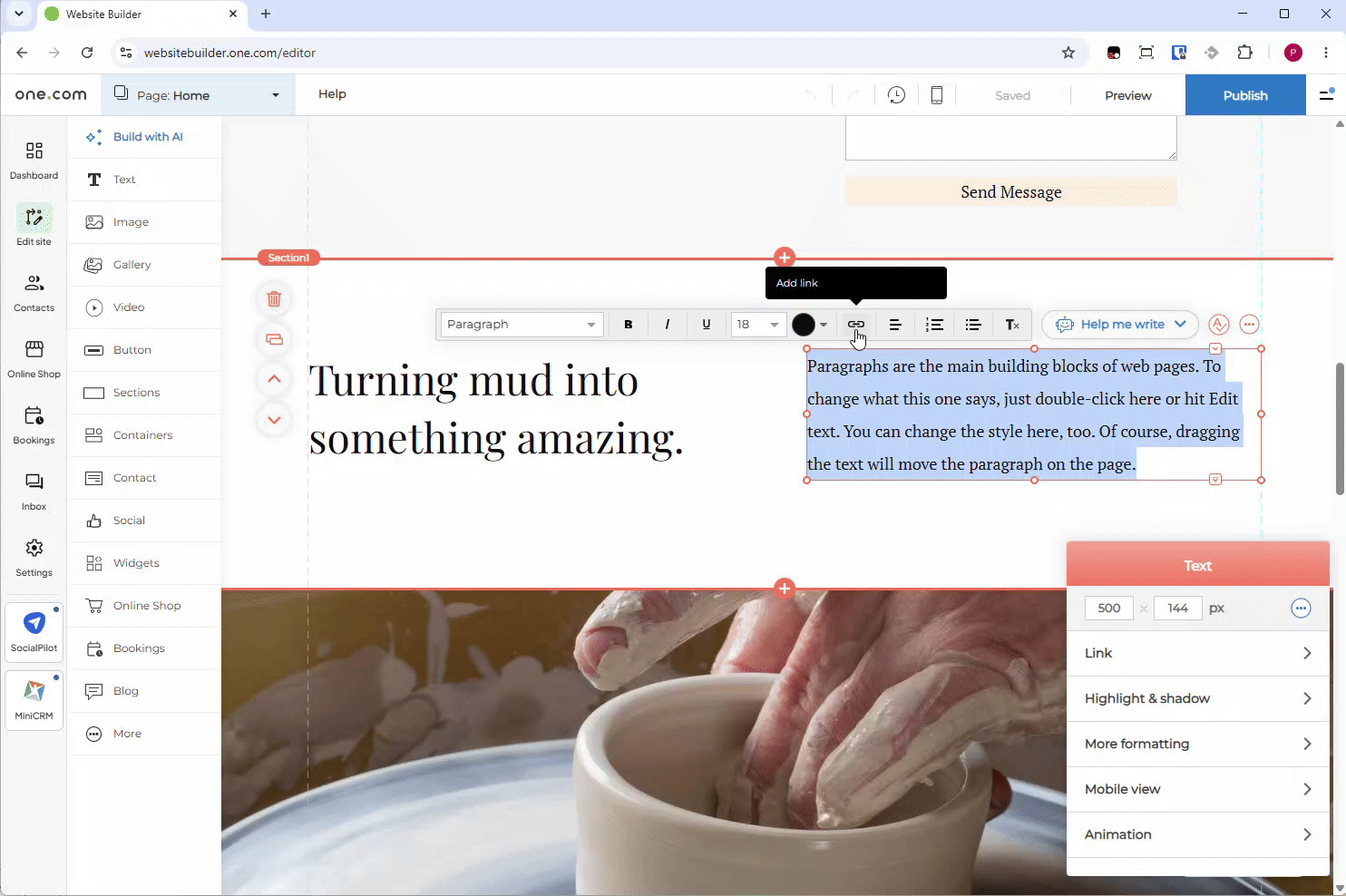 GIF que muestra los pasos descritos en el editor de Website Builder.