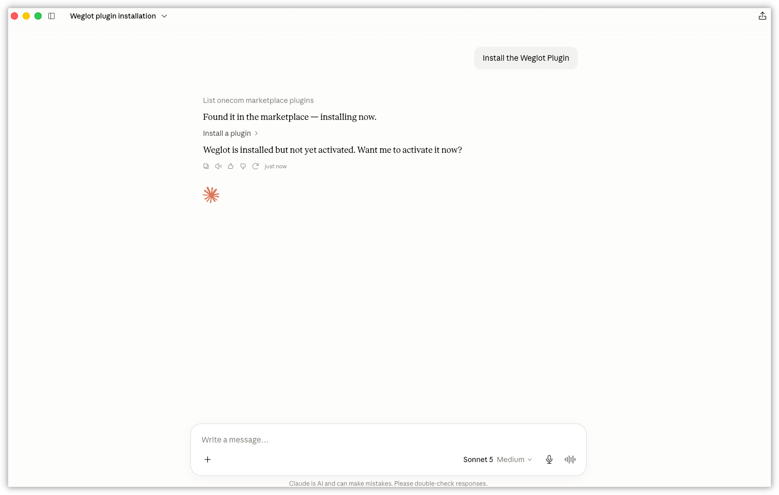 Captura de ecrã de um comando no Claude Desktop.