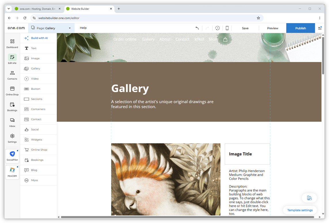 Capture d'écran de l'éditeur Website Builder avec la page nouvellement ajoutée.