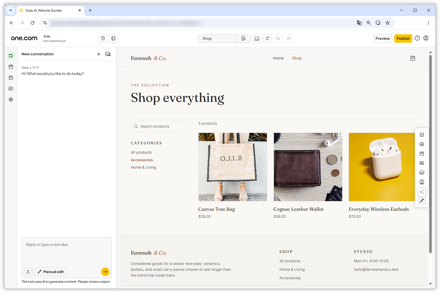 Screenshot showing the product page with displayed products.