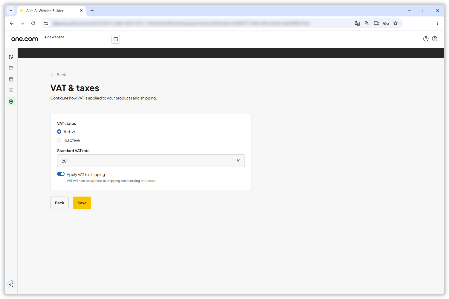 Screenshot showing the 'VAT & Taxes' page in the settings.