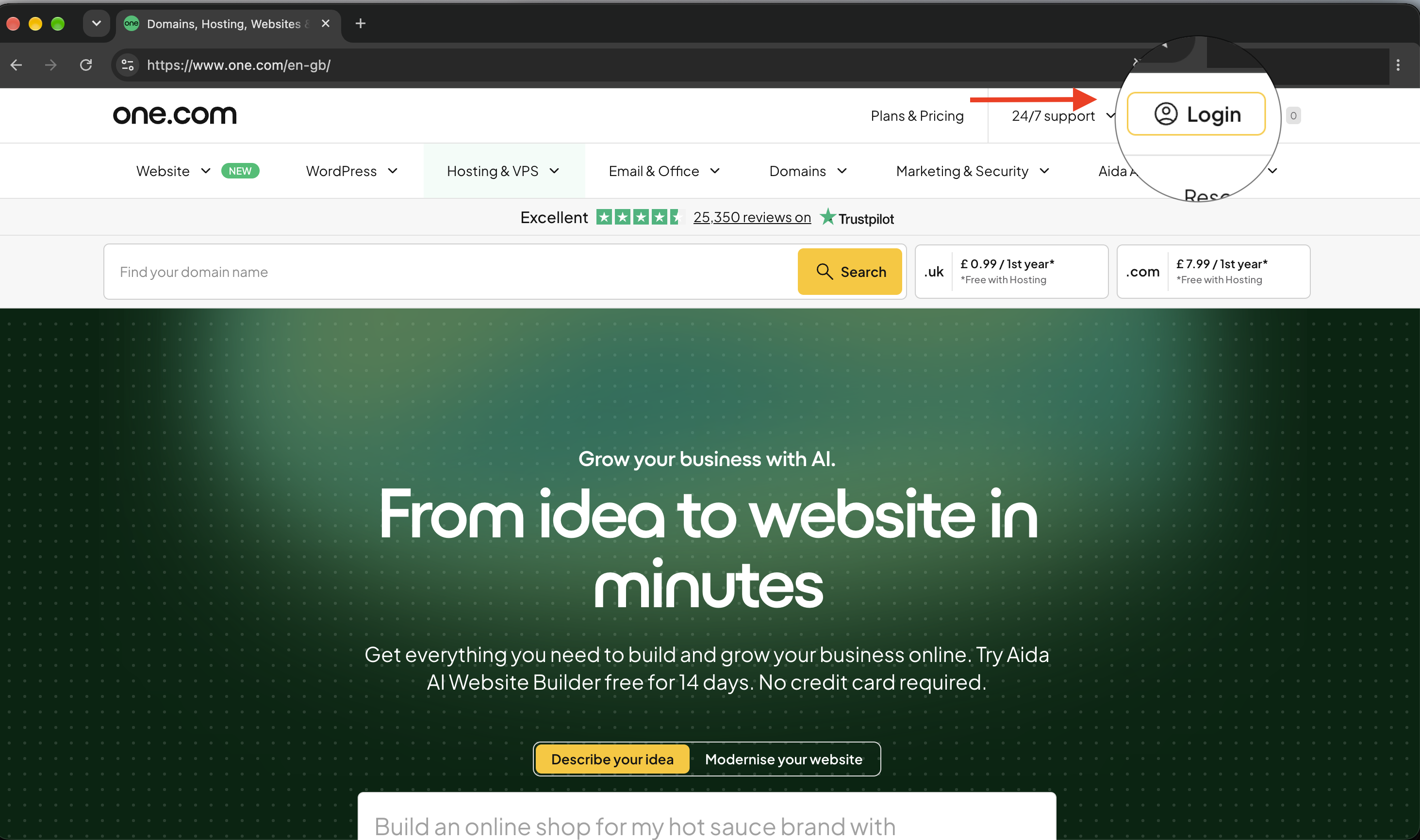 Inloggen op homepage one.com