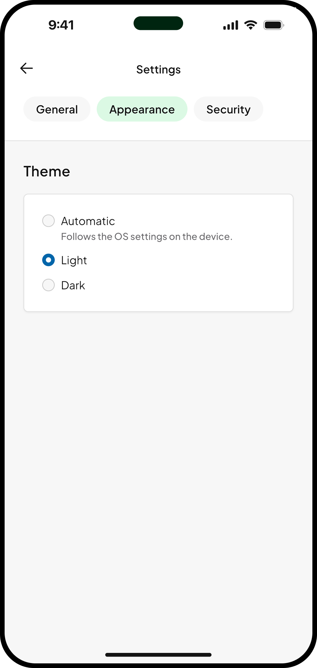 Capture d'écran des paramètres d'apparence dans l'application Mail de one.com.