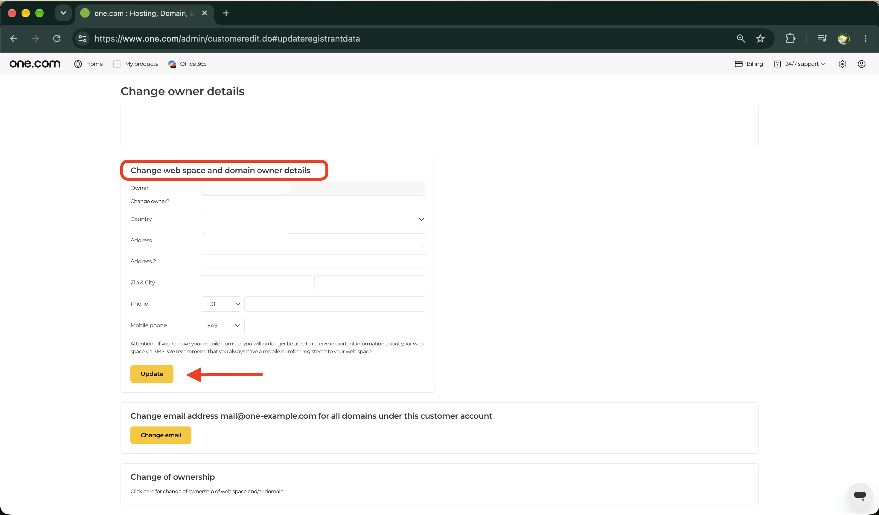 Modifier les coordonnées du propriétaire