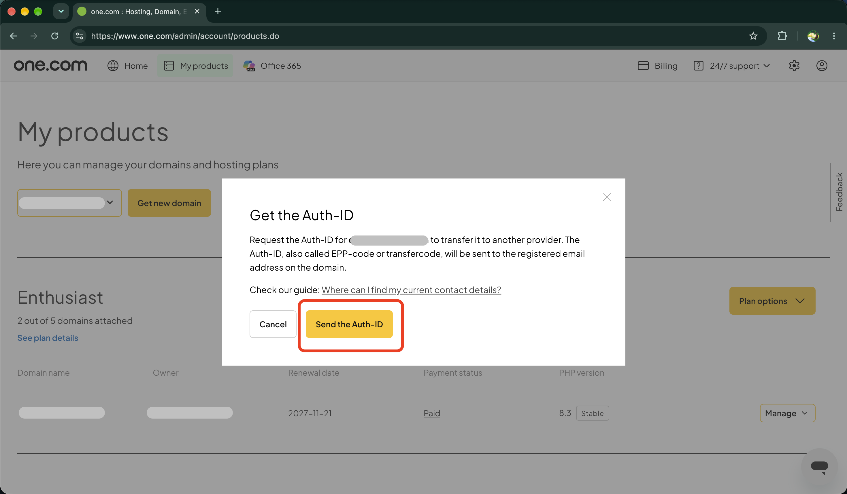 Enviar Auth-ID en el panel de control