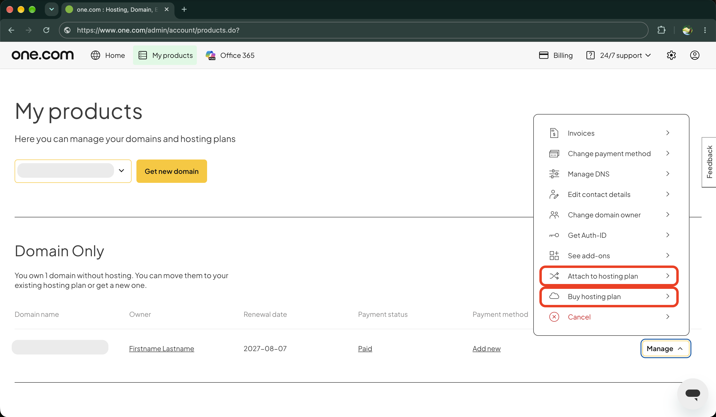 Domain only buy hosting plan