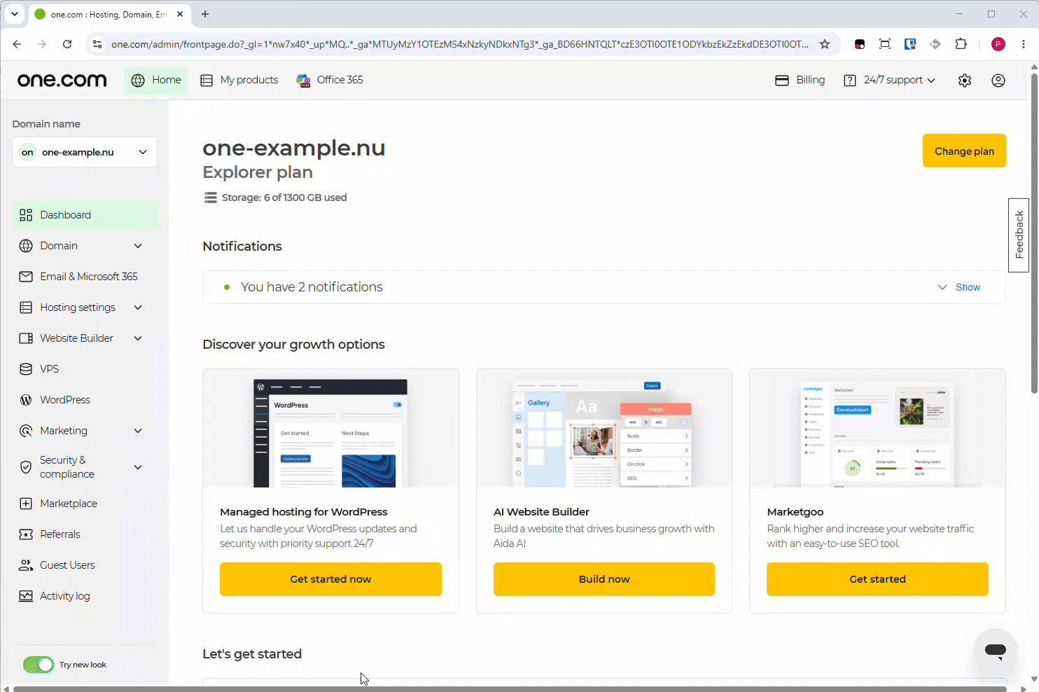GIF showing the described steps on how to cancel extra email storage.