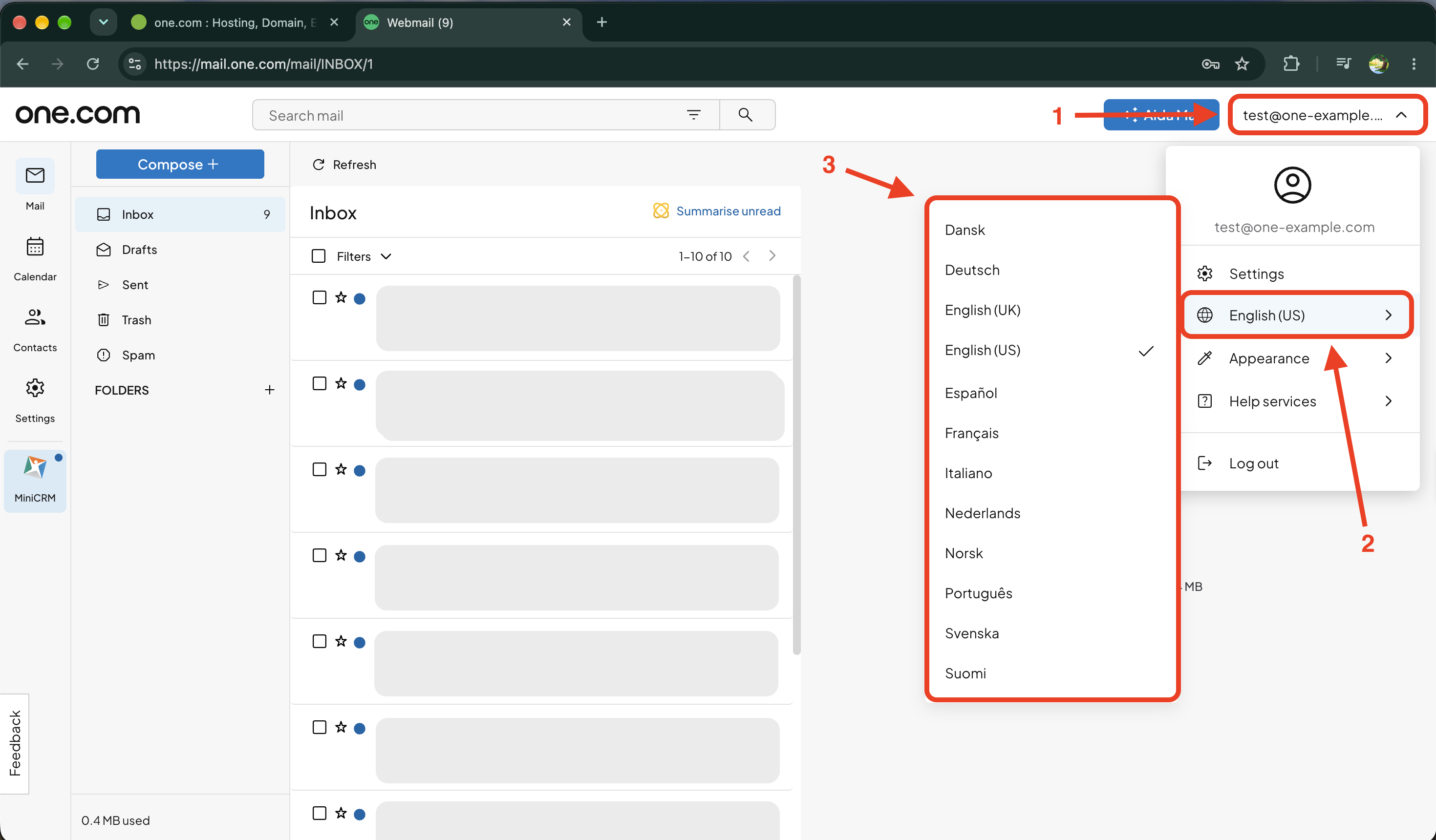 Stappen in Webmail