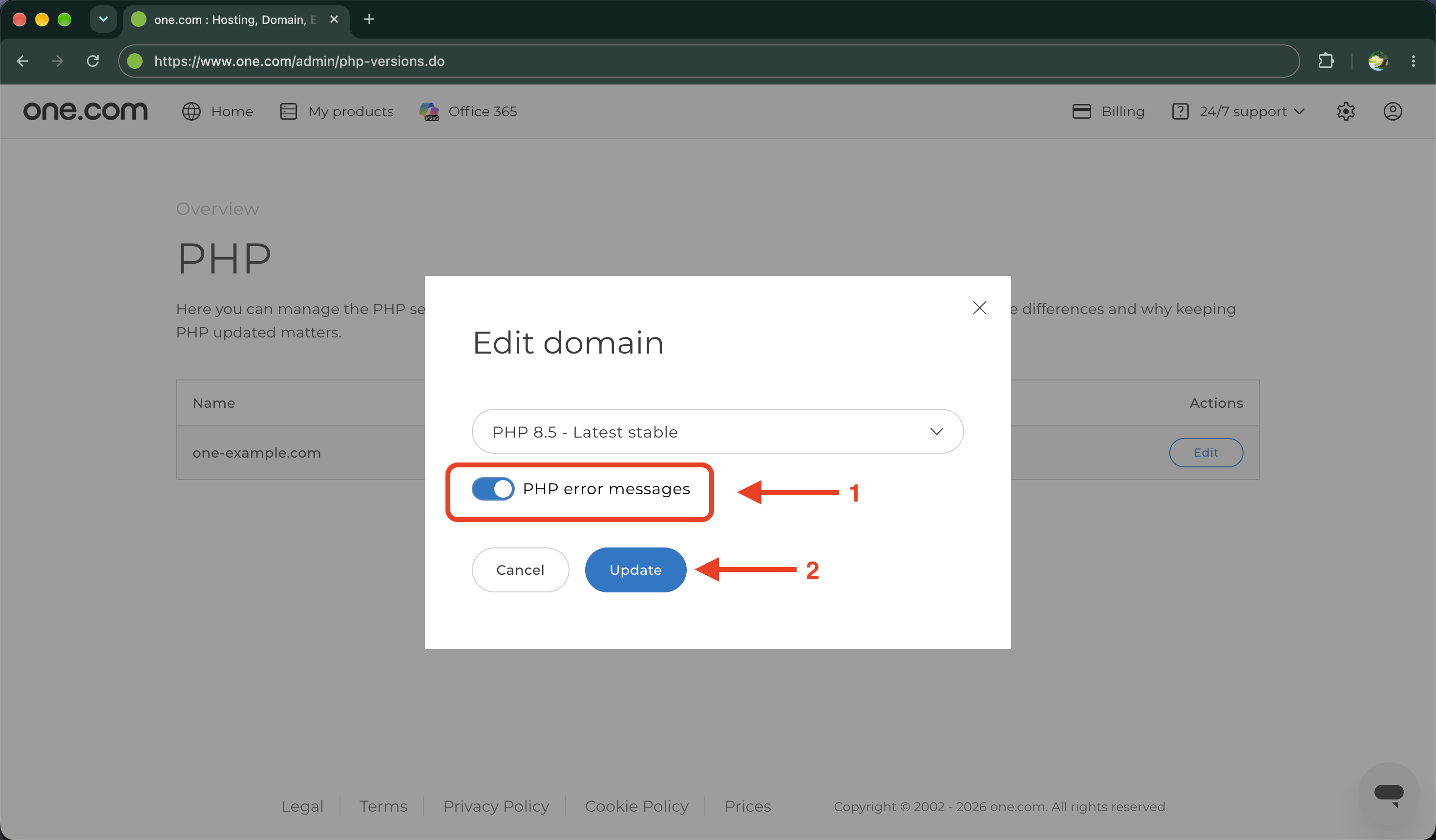 Attiva/disattiva i messaggi di errore PHP