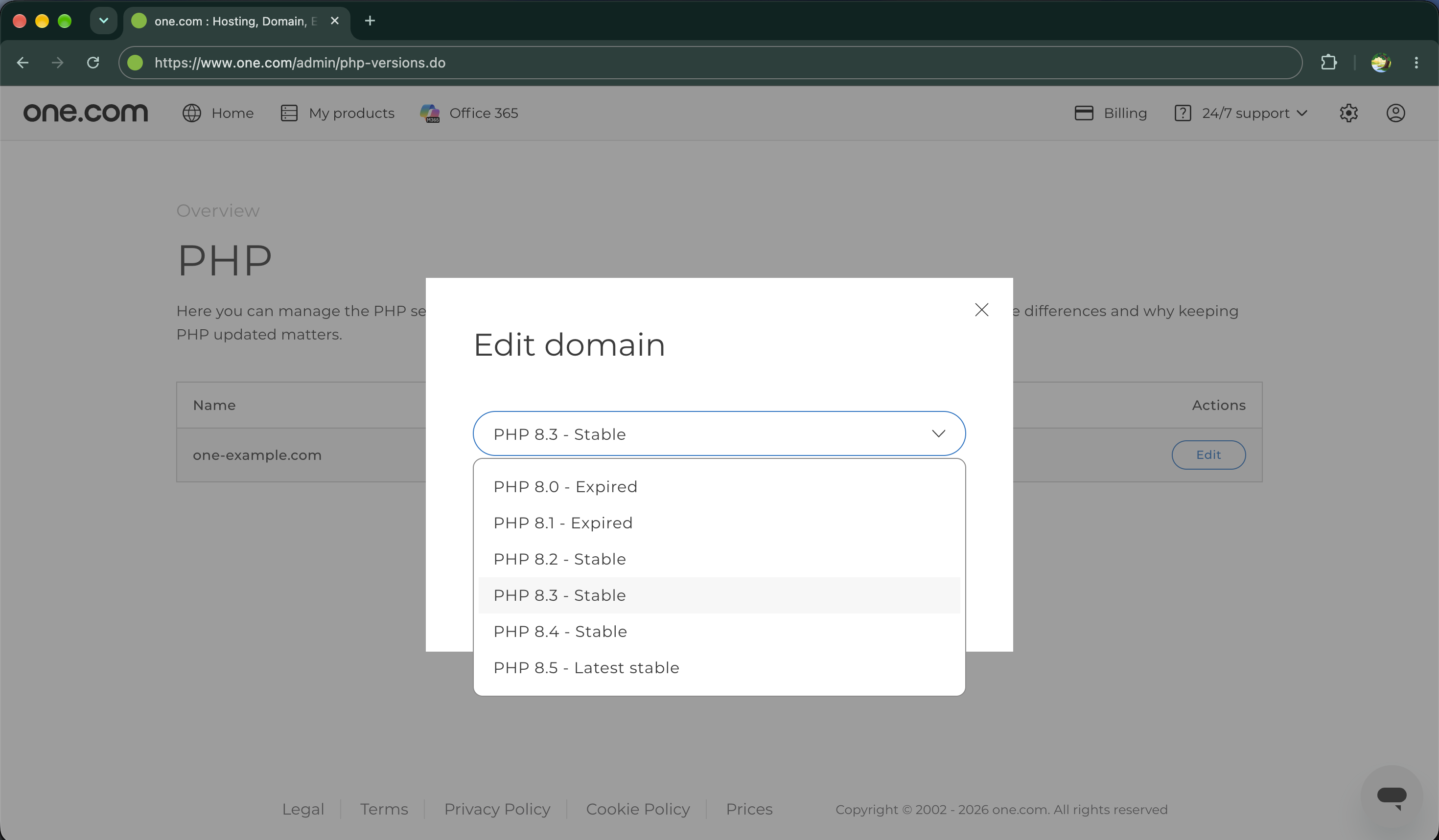 Choose PHP version