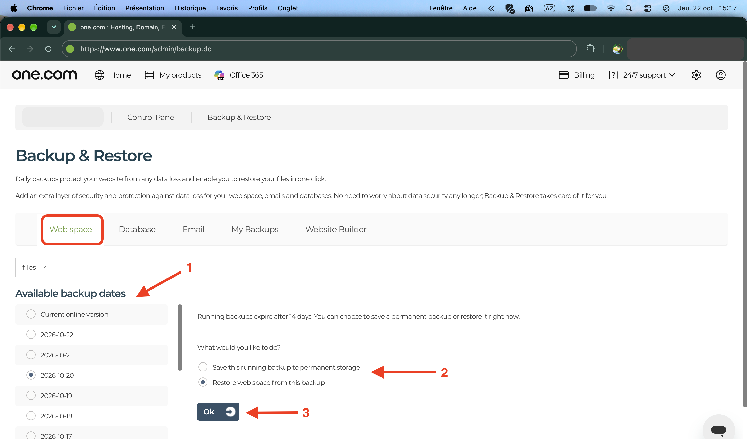 Webspace backup and restore