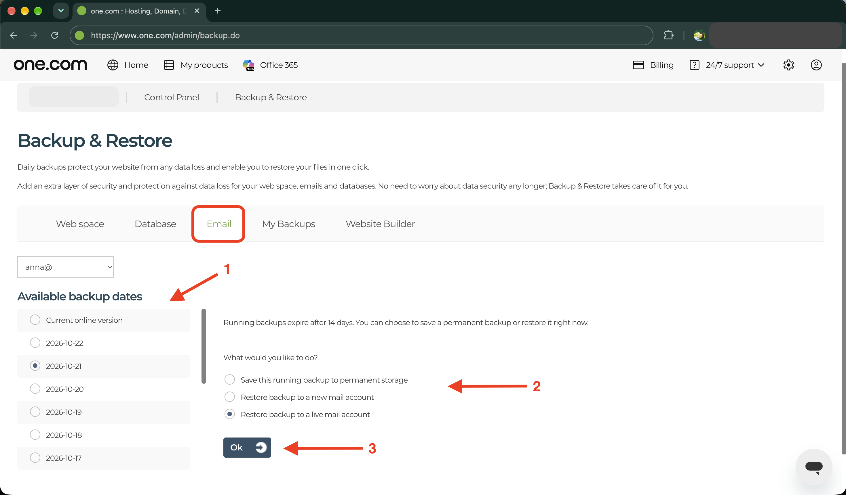 E-mailbackup og gendannelse