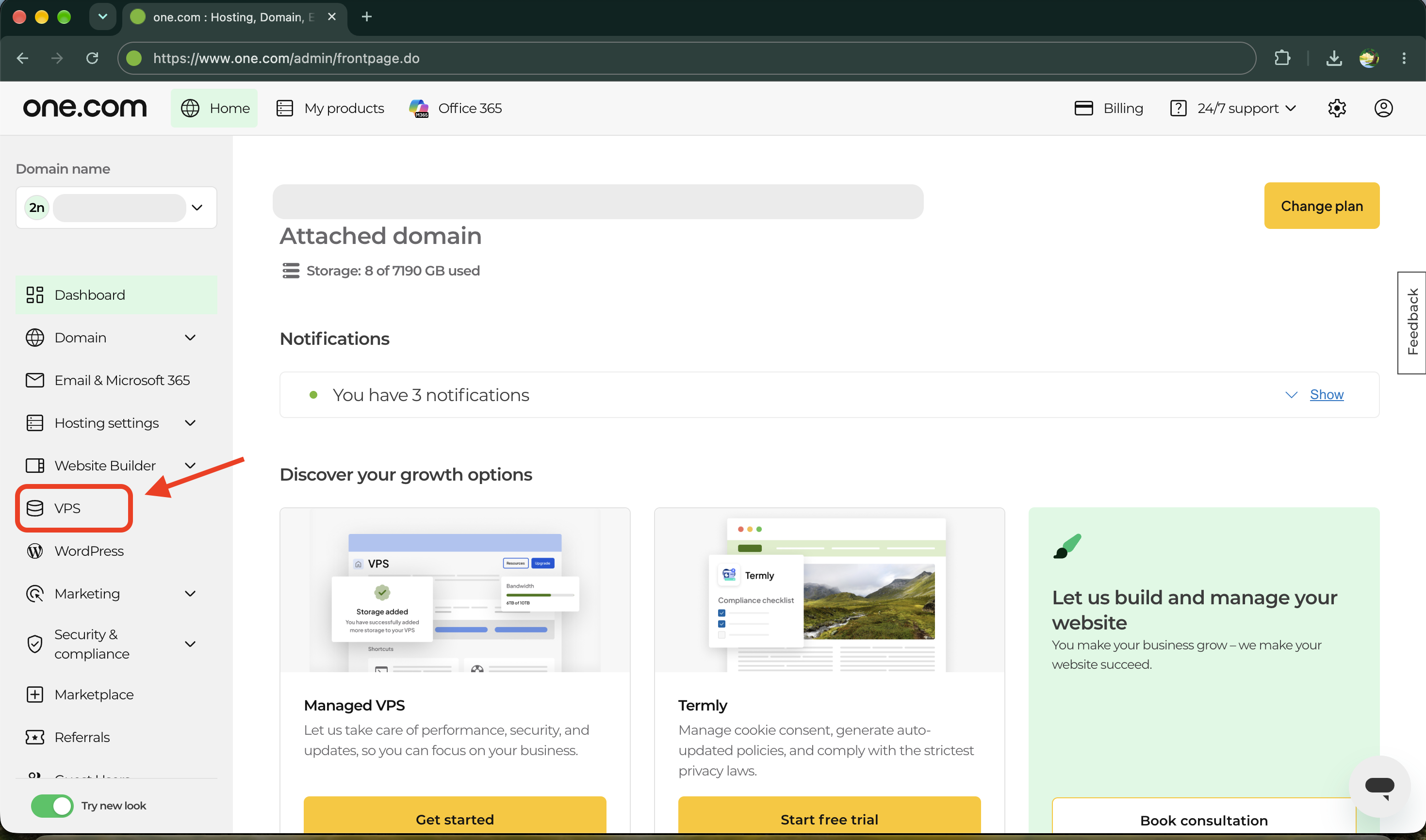 Click on VPS in Control Panel