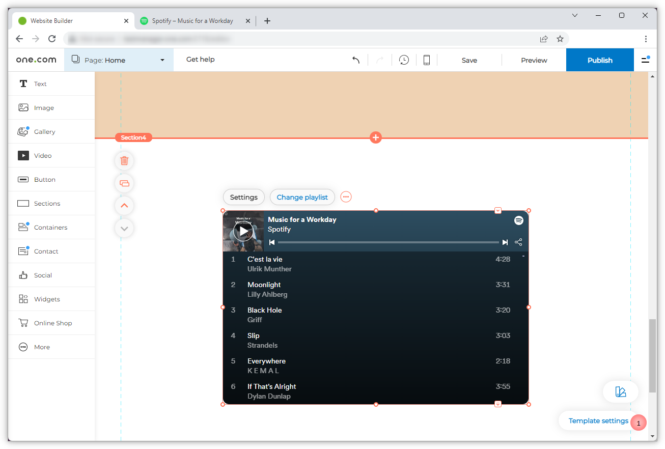 Add a Spotify widget to your website – Support | one.com