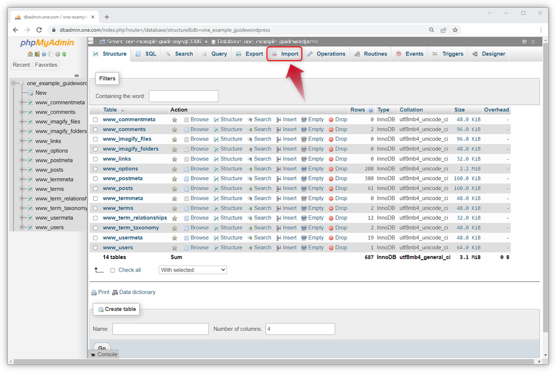 phpmyadmin import json file